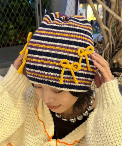 ★【HELLO.SANFRANCISCO/ハローサンフランシスコ】リボン付マルチボーダービーニー帽