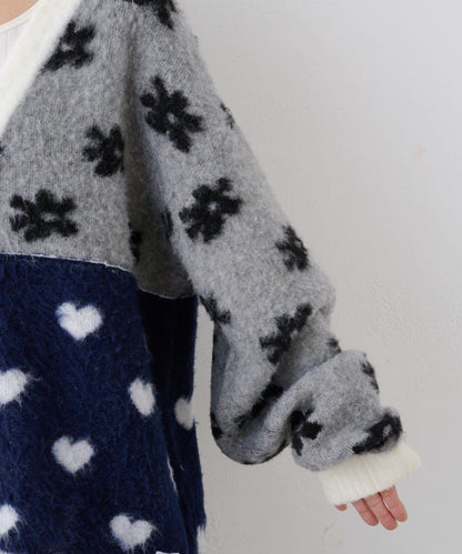 ★【HELLO.SANFRANCISCO/ハローサンフランシスコ】ジャガードッドッキングハート釦カーデ