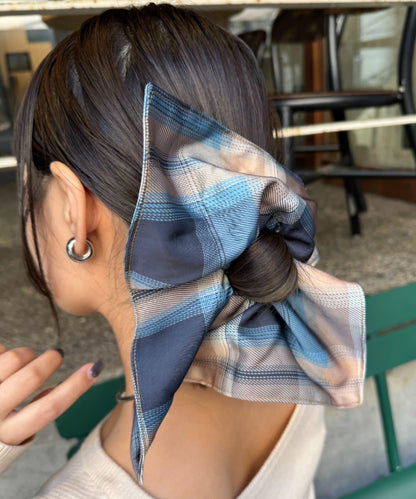 lil緞面格紋方形大號髮圈