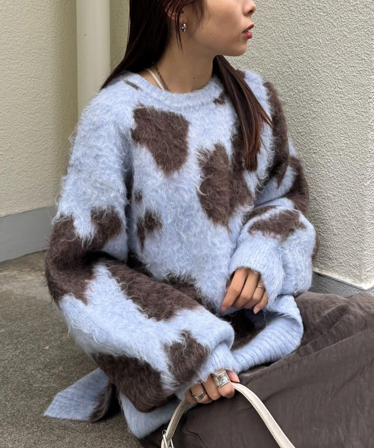 動物紋長毛針織衫