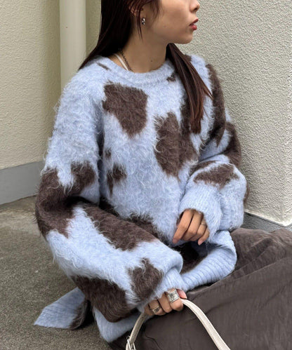 動物紋長毛針織衫