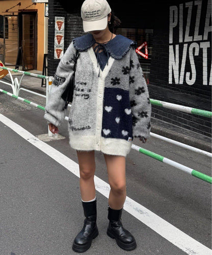 ★【HELLO.SANFRANCISCO/ハローサンフランシスコ】ジャガードッドッキングハート釦カーデ