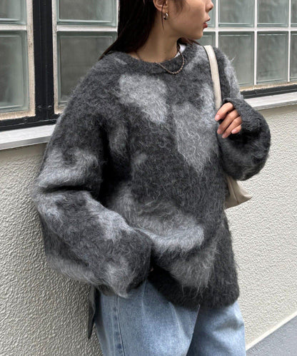 動物紋長毛針織衫