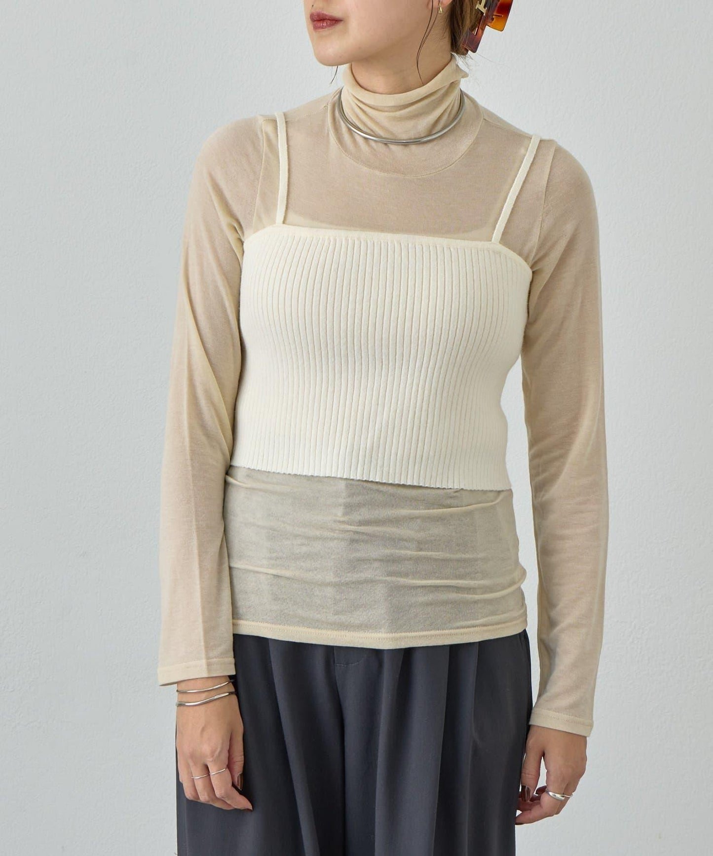 透視高領針織衫