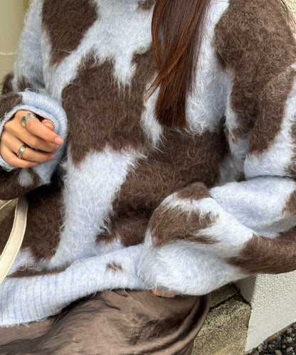 動物紋長毛針織衫