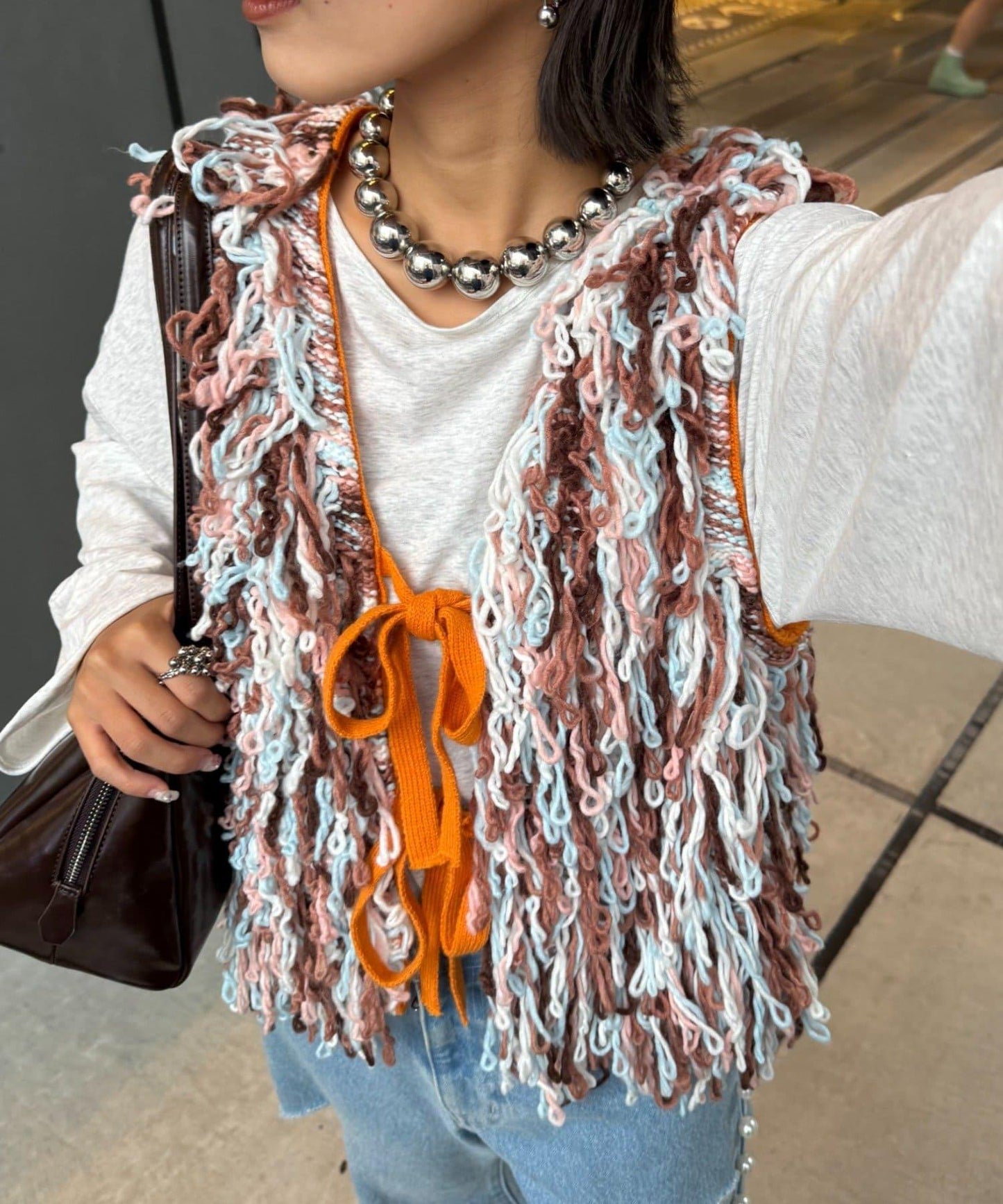 ★【HELLO.SANFRANCISCO/ハローサンフランシスコ】カラーループフリンジリボンベスト