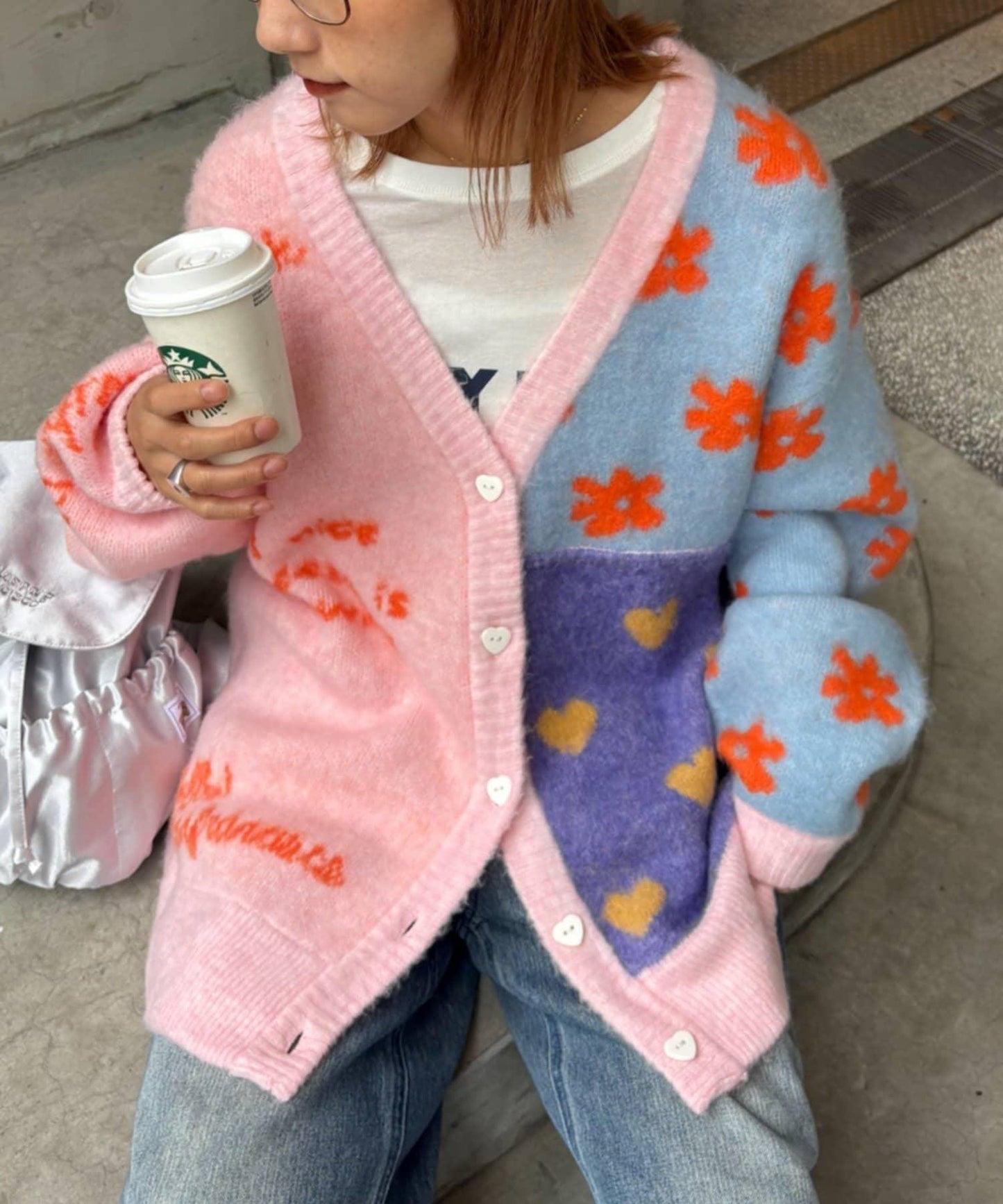 ★【HELLO.SANFRANCISCO/ハローサンフランシスコ】ジャガードッドッキングハート釦カーデ