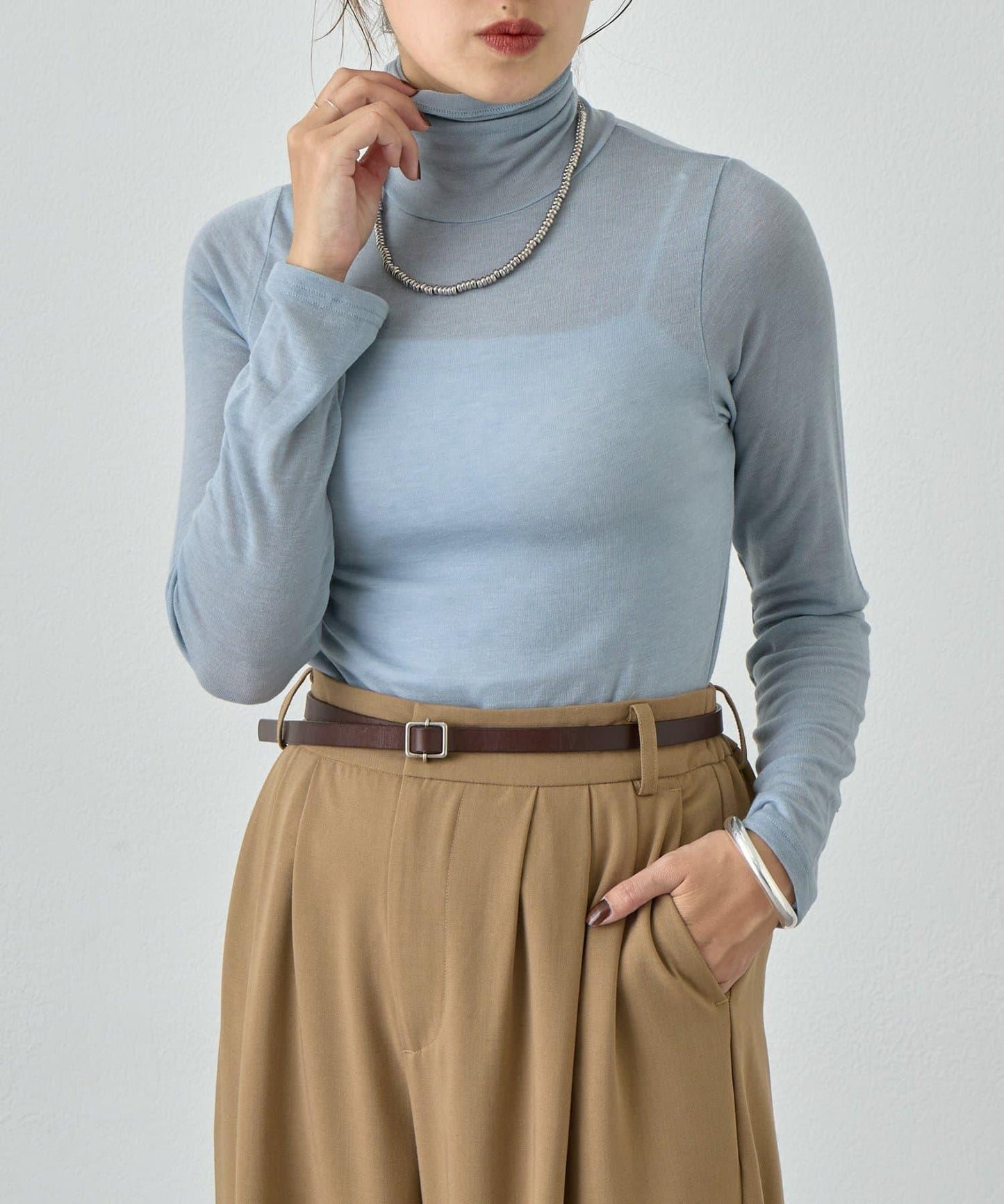 透視高領針織衫