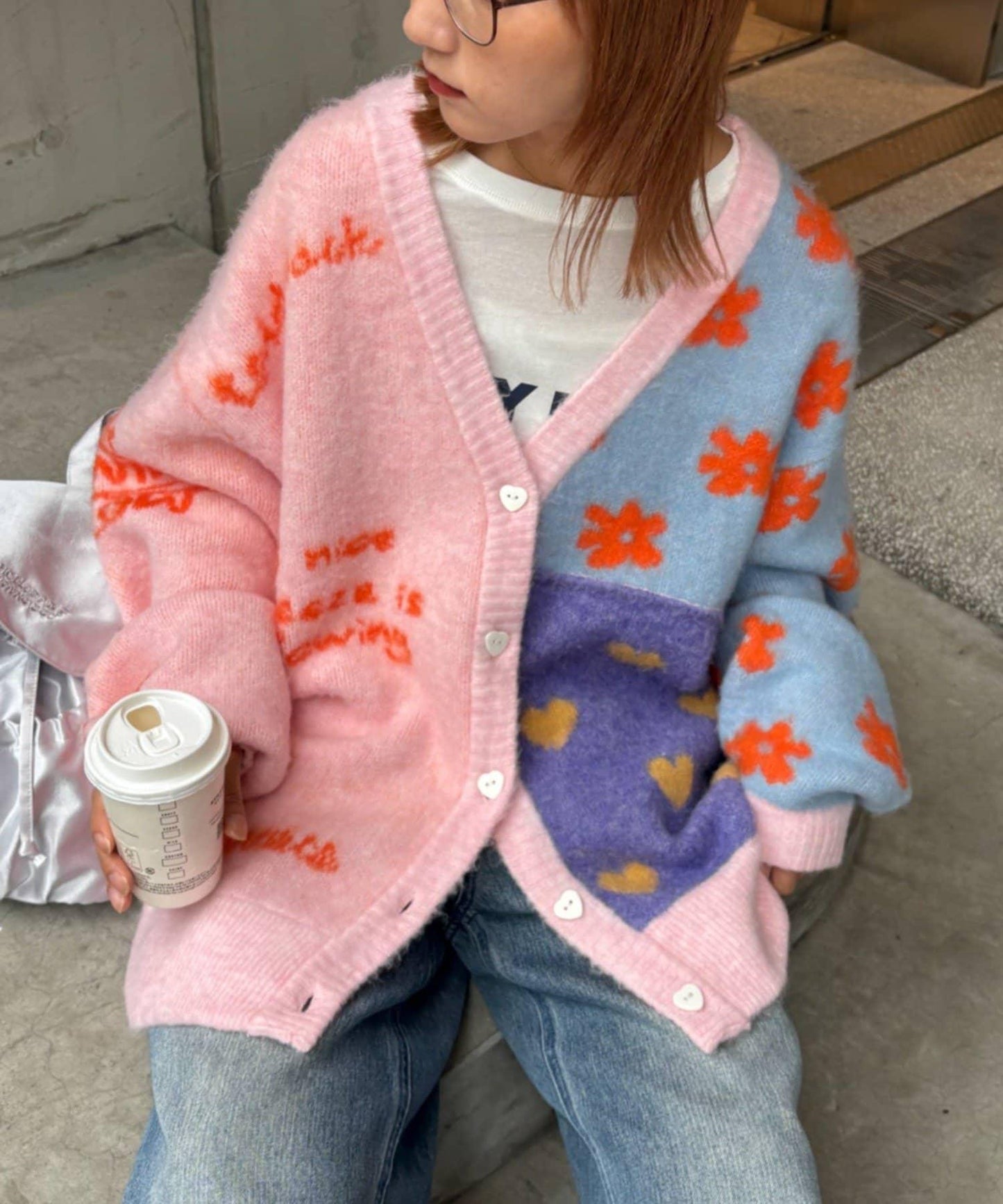 ★【HELLO.SANFRANCISCO/ハローサンフランシスコ】ジャガードッドッキングハート釦カーデ