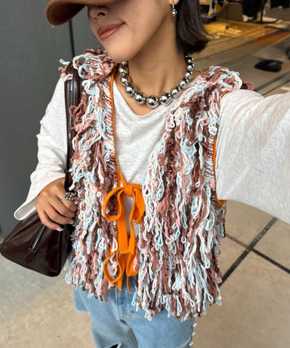 ★【HELLO.SANFRANCISCO/ハローサンフランシスコ】カラーループフリンジリボンベスト