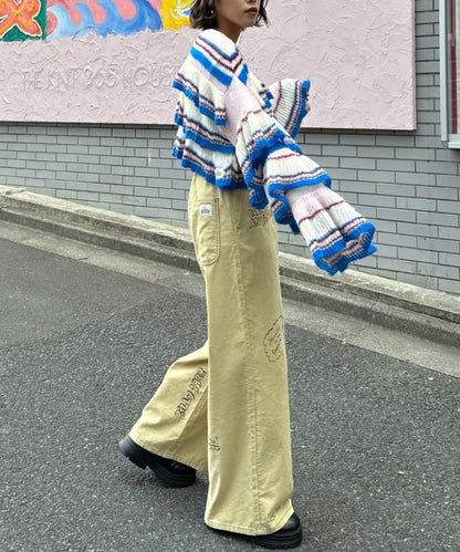 ★【HELLO.SANFRANCISCO/ハローサンフランシスコ】多色條紋透視荷葉邊針織衫