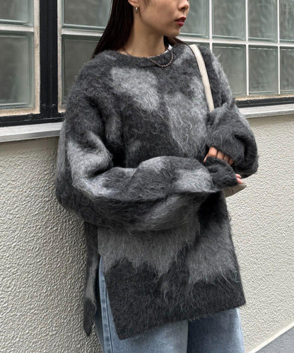 動物紋長毛針織衫