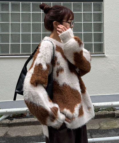 動物紋長毛針織衫