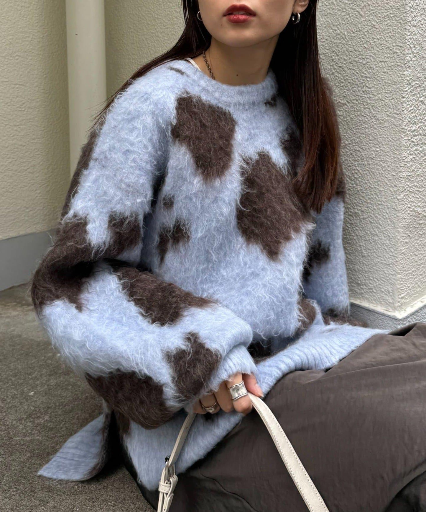 動物紋長毛針織衫