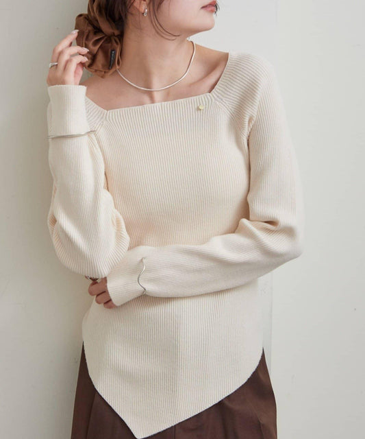 方領羅紋針織衫