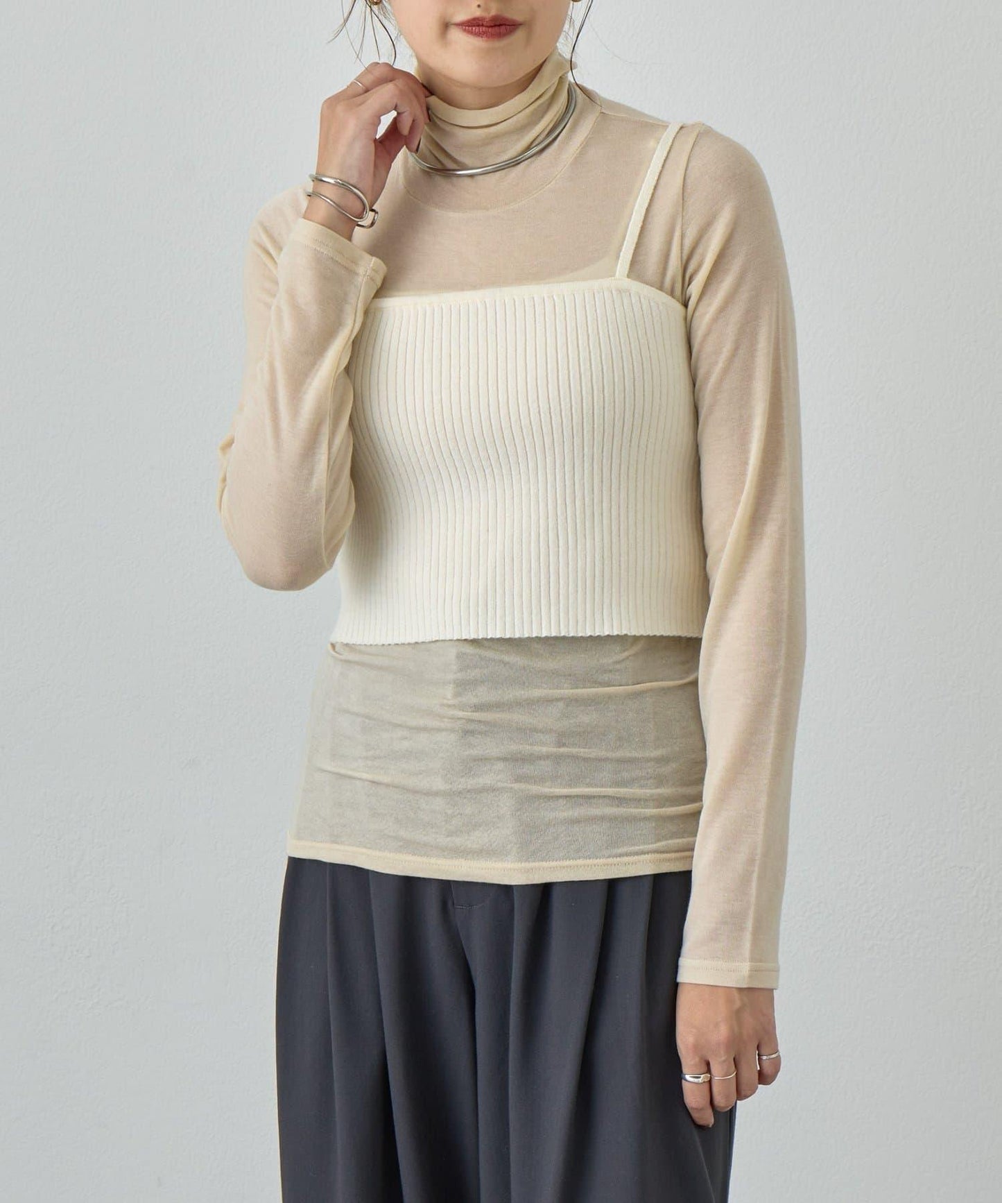 透視高領針織衫