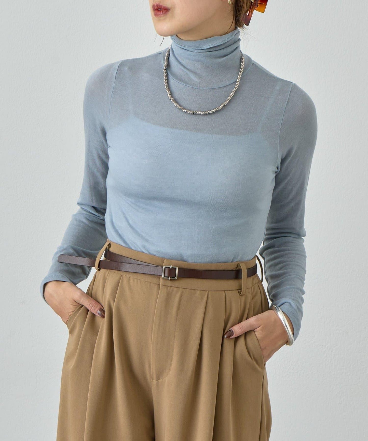 透視高領針織衫