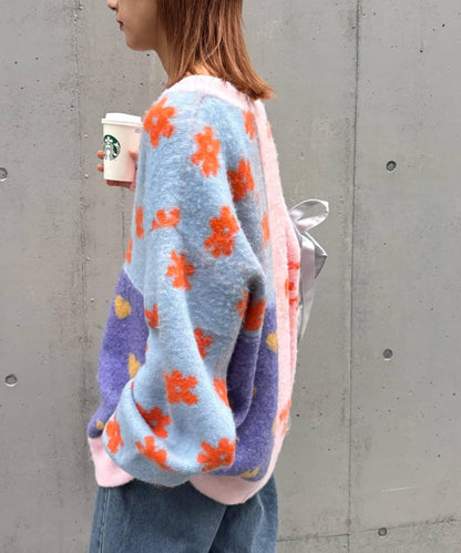 ★【HELLO.SANFRANCISCO/ハローサンフランシスコ】ジャガードッドッキングハート釦カーデ