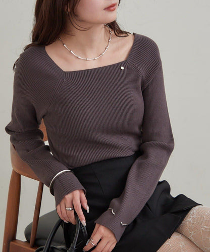 方領羅紋針織衫