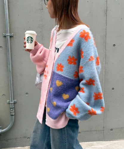 ★【HELLO.SANFRANCISCO/ハローサンフランシスコ】ジャガードッドッキングハート釦カーデ