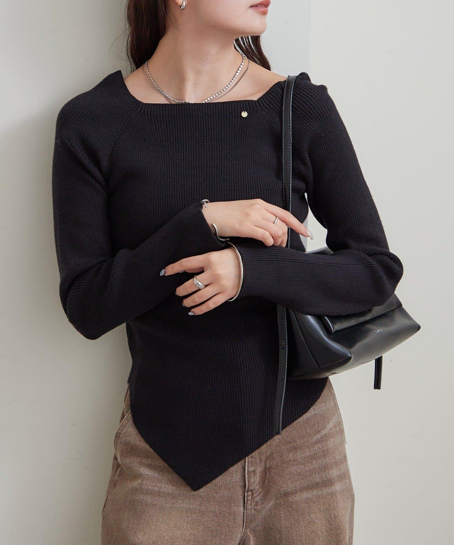 方領羅紋針織衫