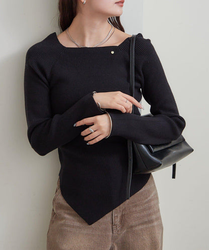 方領羅紋針織衫