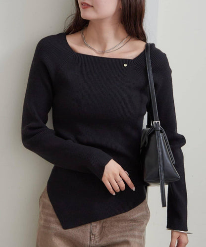 方領羅紋針織衫