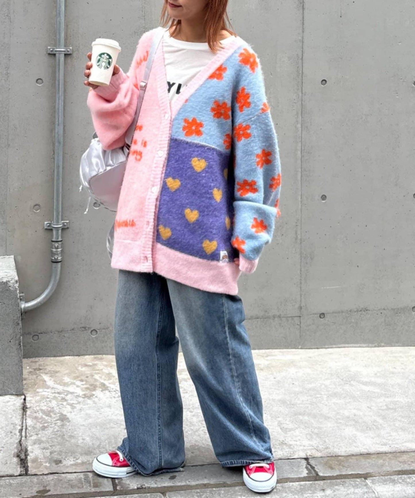 ★【HELLO.SANFRANCISCO/ハローサンフランシスコ】ジャガードッドッキングハート釦カーデ