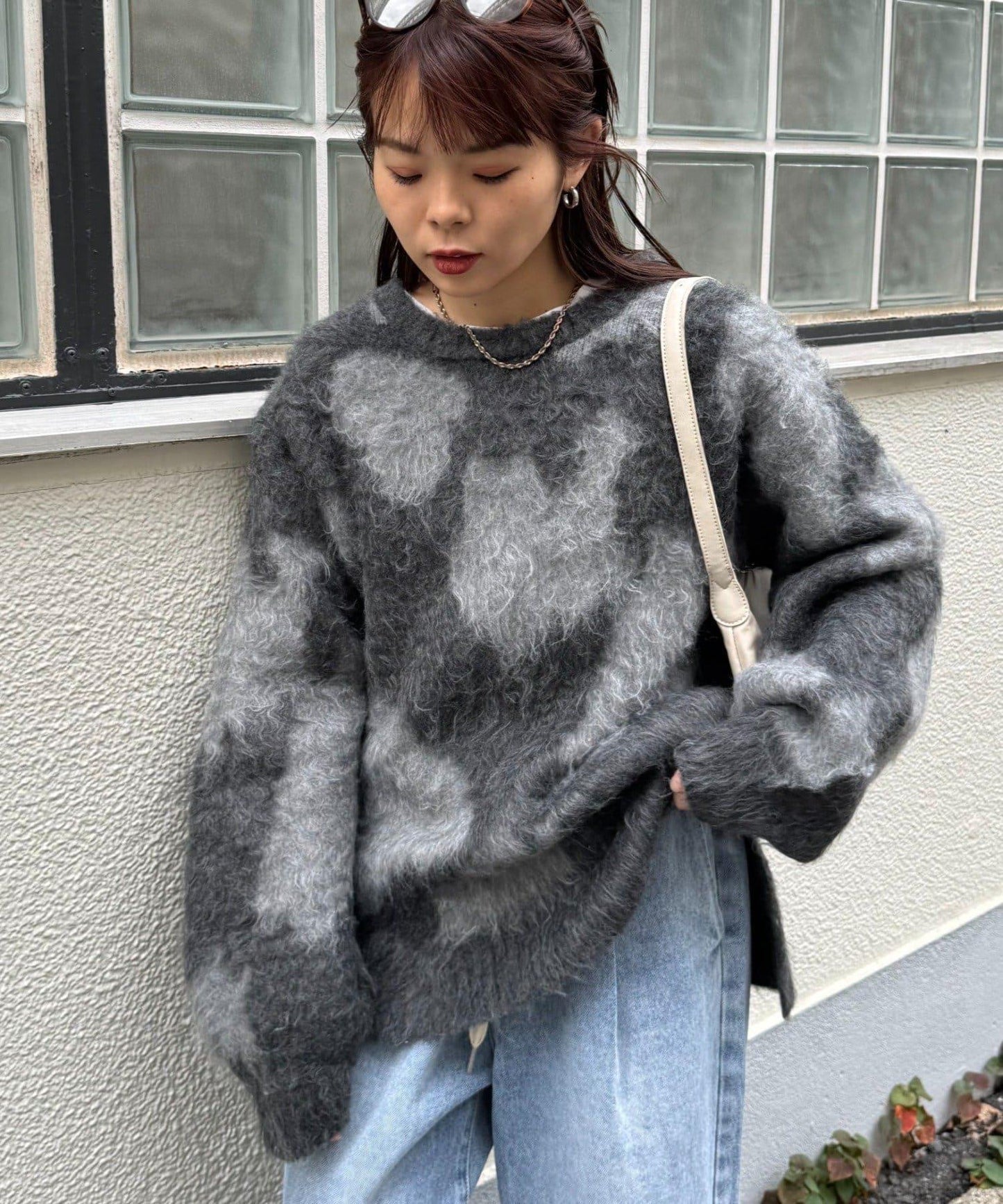 動物紋長毛針織衫