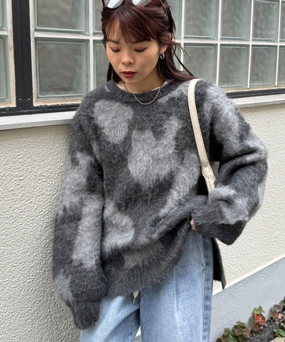 動物紋長毛針織衫