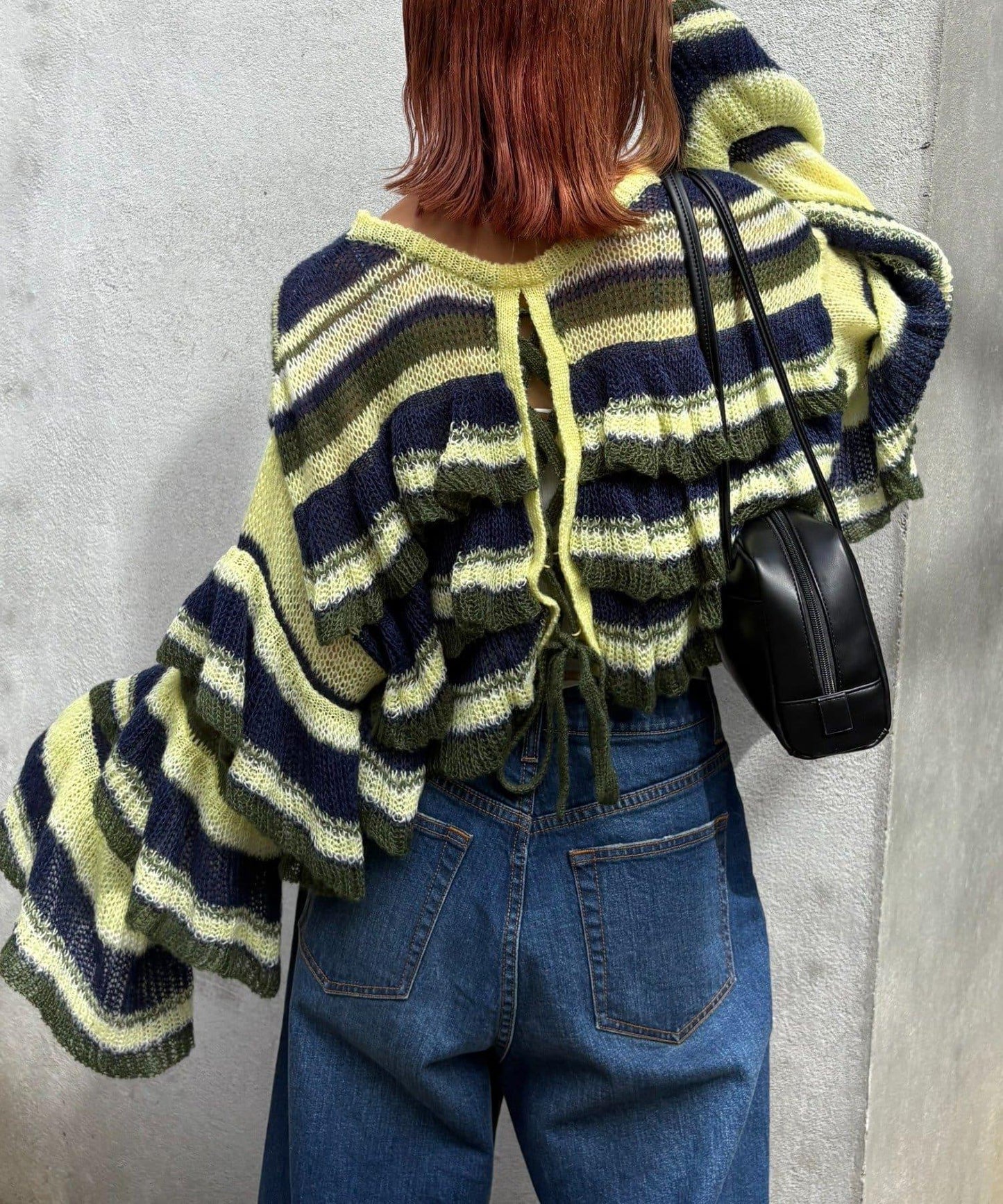 ★【HELLO.SANFRANCISCO/ハローサンフランシスコ】多色條紋透視荷葉邊針織衫