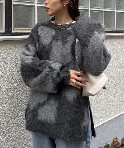 動物紋長毛針織衫