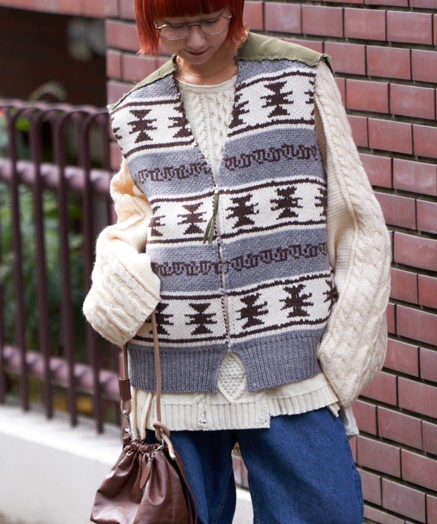 【etsinta/エシンタ】復古軍風斜紋針織背心