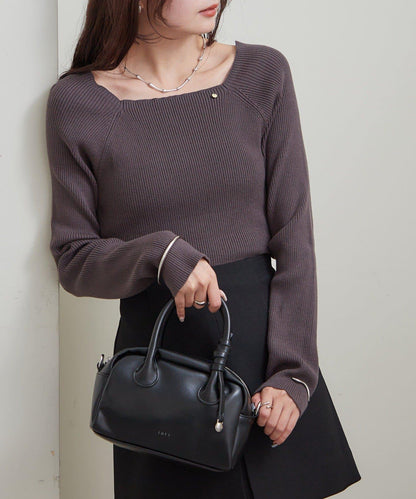 方領羅紋針織衫