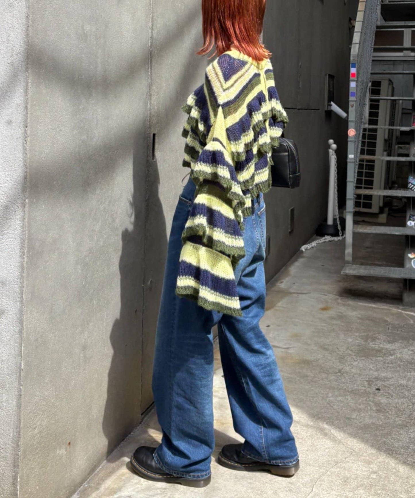 ★【HELLO.SANFRANCISCO/ハローサンフランシスコ】多色條紋透視荷葉邊針織衫