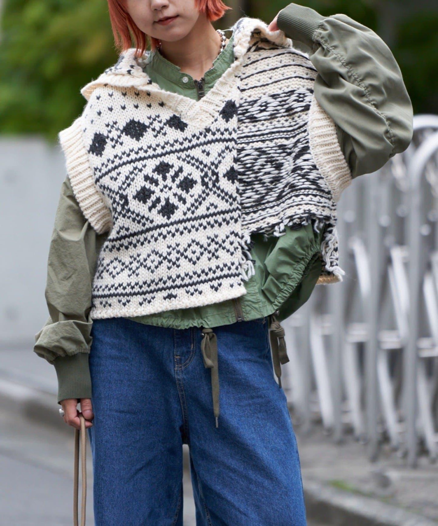 【etsinta/エシンタ】提花拼接短款連帽背心