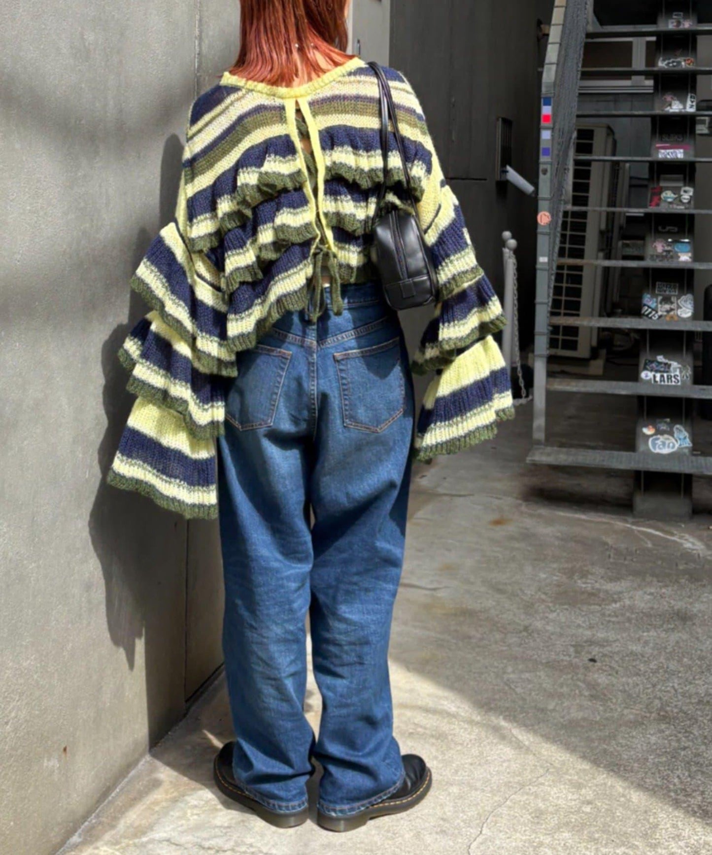 ★【HELLO.SANFRANCISCO/ハローサンフランシスコ】多色條紋透視荷葉邊針織衫