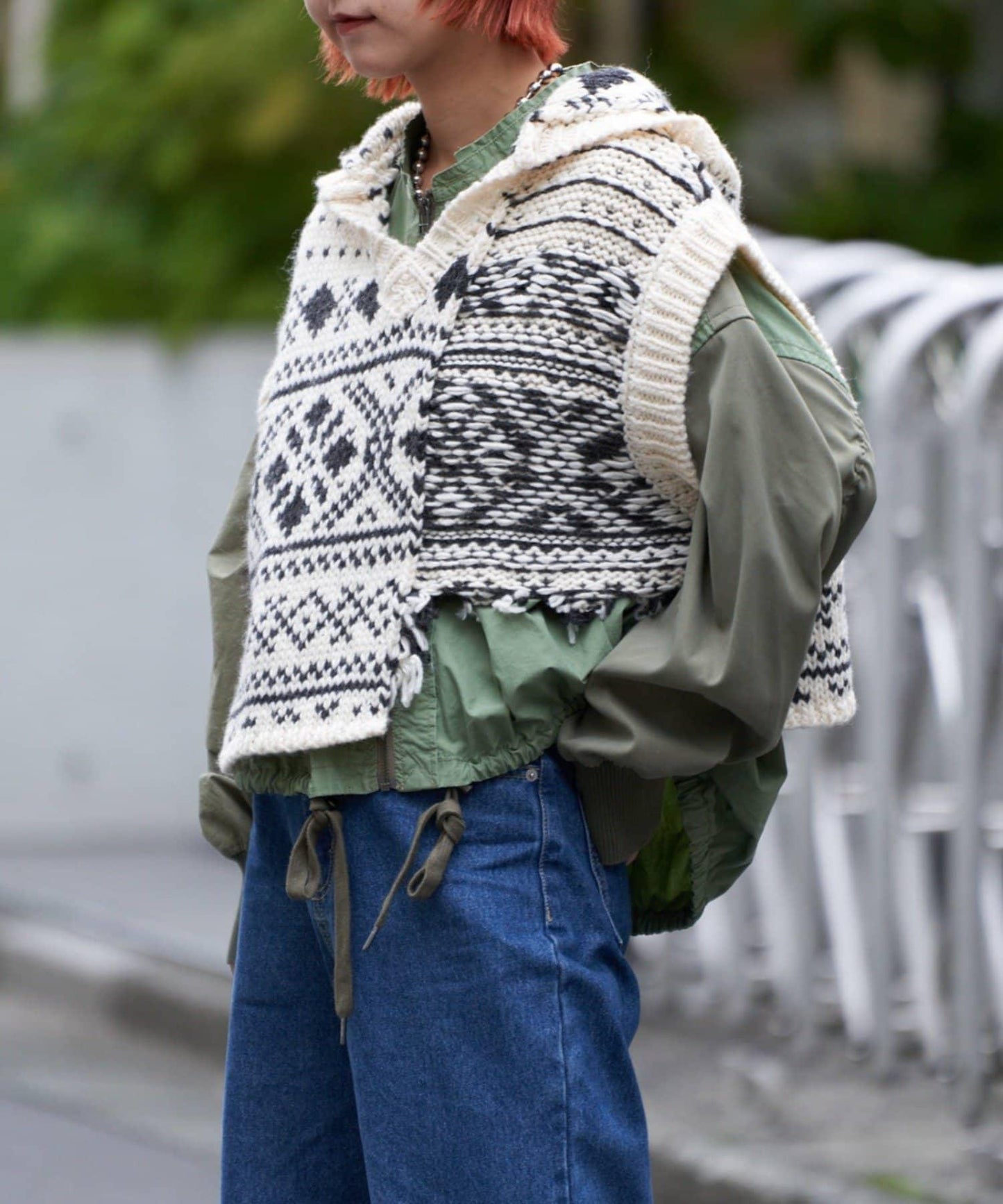 【etsinta/エシンタ】提花拼接短款連帽背心