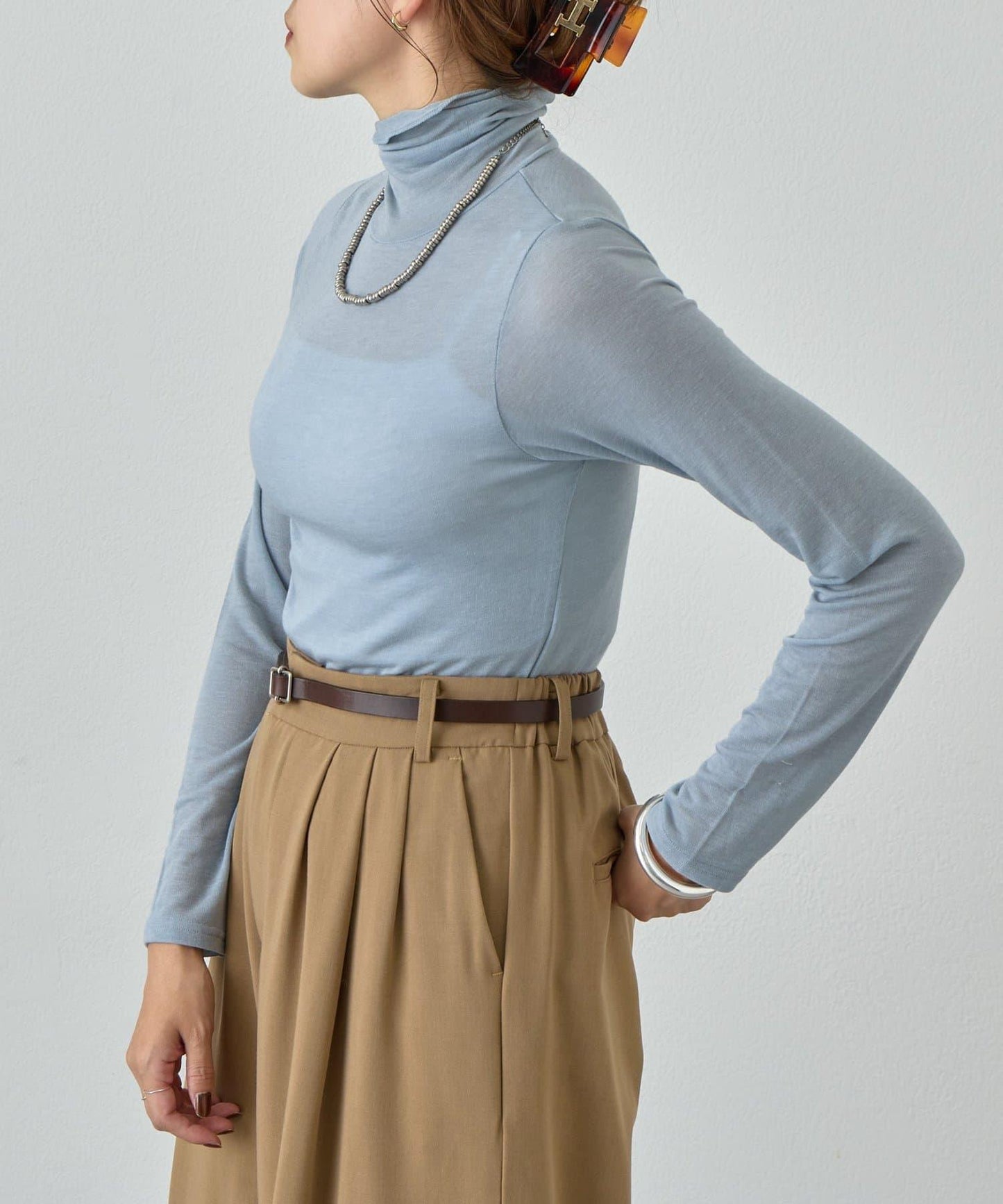 透視高領針織衫