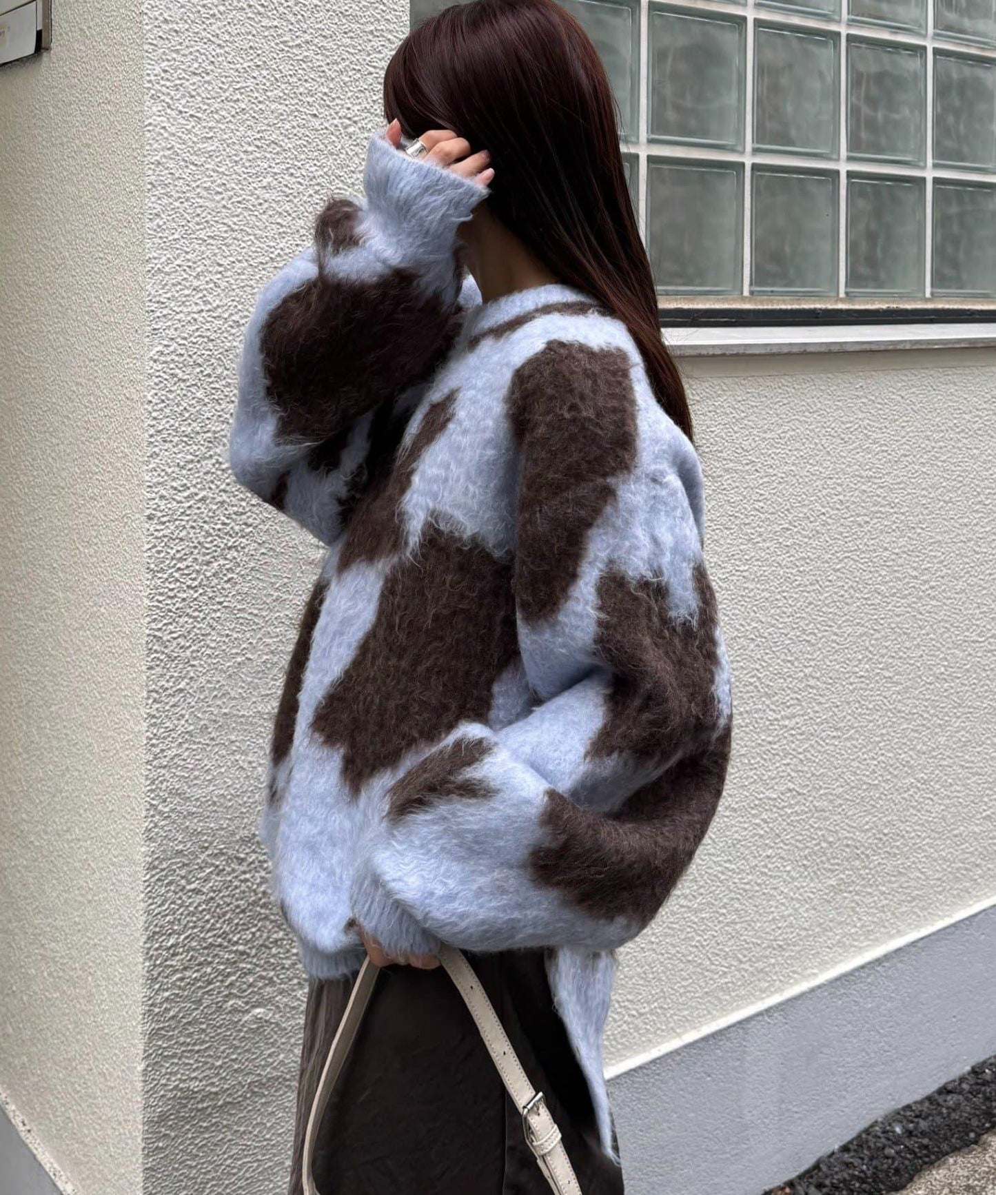 動物紋長毛針織衫