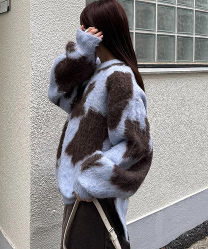 動物紋長毛針織衫