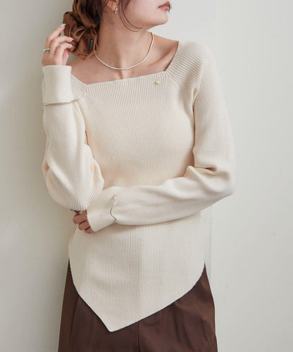 方領羅紋針織衫