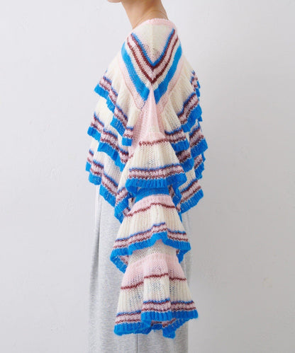 ★【HELLO.SANFRANCISCO/ハローサンフランシスコ】多色條紋透視荷葉邊針織衫