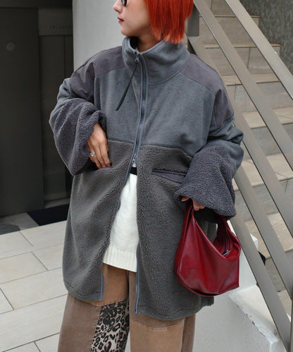 【etsinta/エシンタ】拼接羊羔絨寬鬆夾克