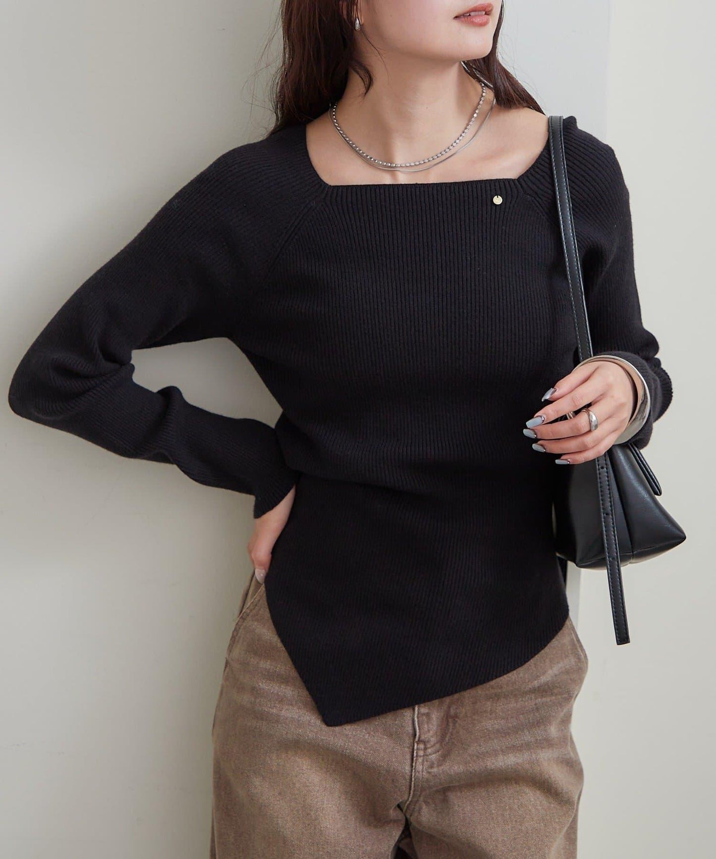 方領羅紋針織衫