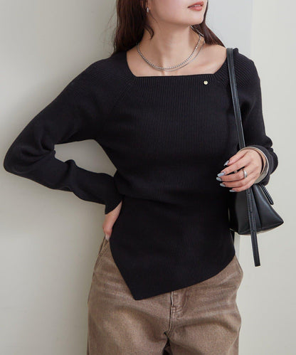 方領羅紋針織衫