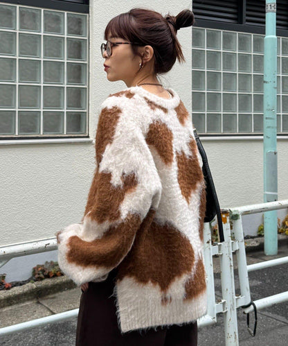 動物紋長毛針織衫