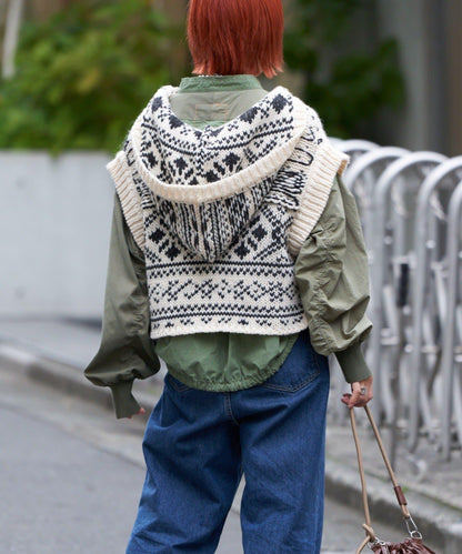 【etsinta/エシンタ】提花拼接短款連帽背心