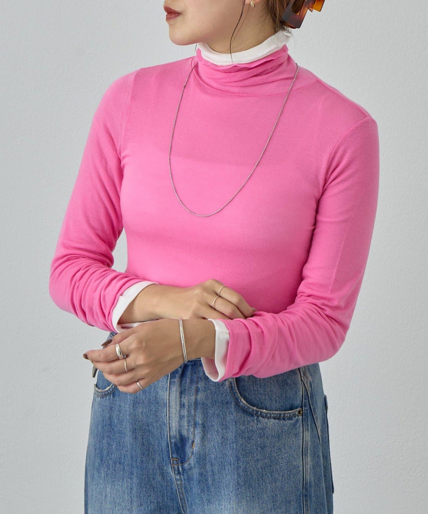 透視高領針織衫