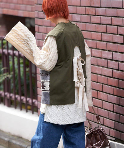 【etsinta/エシンタ】復古軍風斜紋針織背心